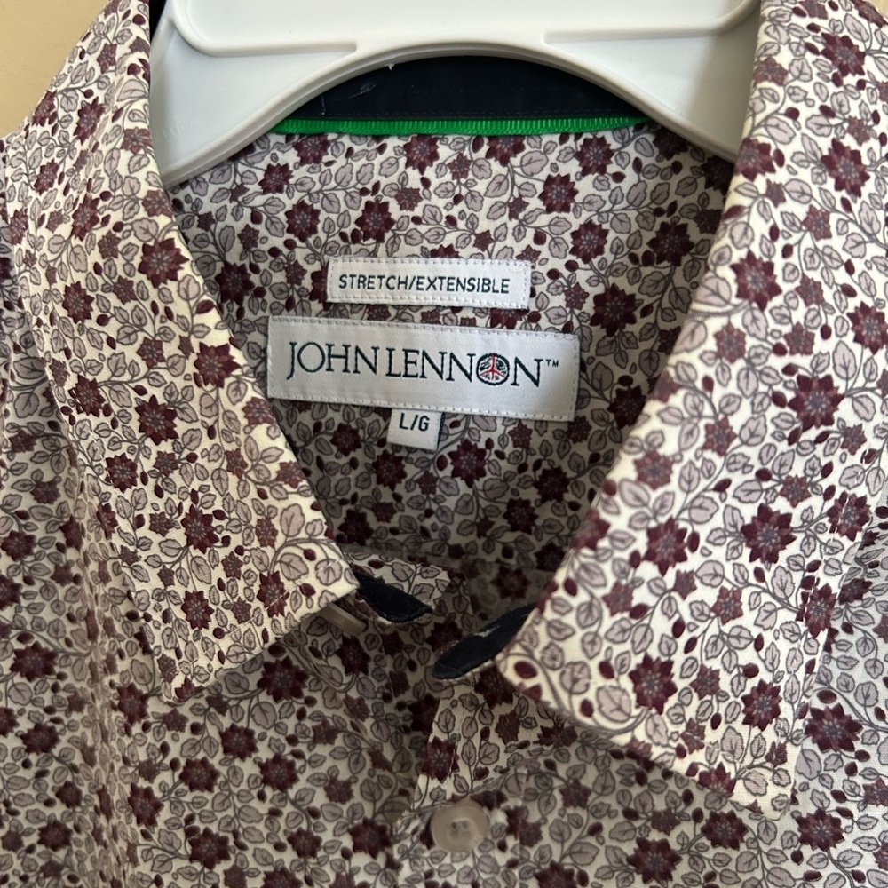 Men's Floral Button Down Long Sleeve Shirt - Burgundy and Grey